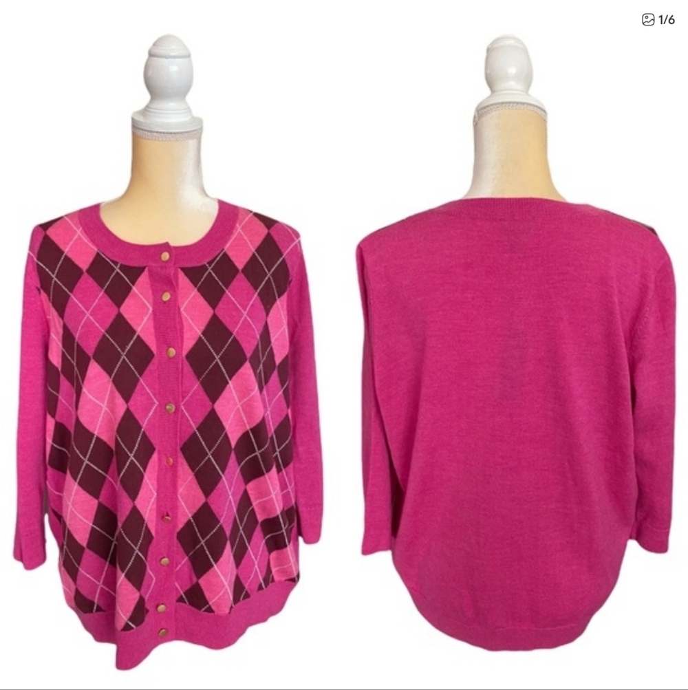 Talbots Argyle Perfect Merino Wool Cardigan